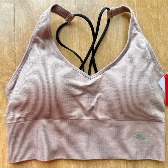 Puma Low Support Ribbed Seamless Bra, Bark/Blush Pink, Size Medium - Picture 6 of 14